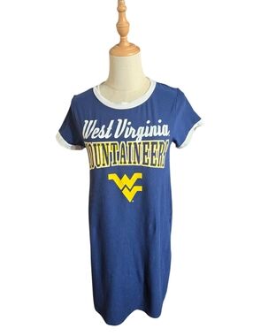 Sidelinw West Virginia Mountaineers Navy Blue Ringer Mini Tee Shirt Dress